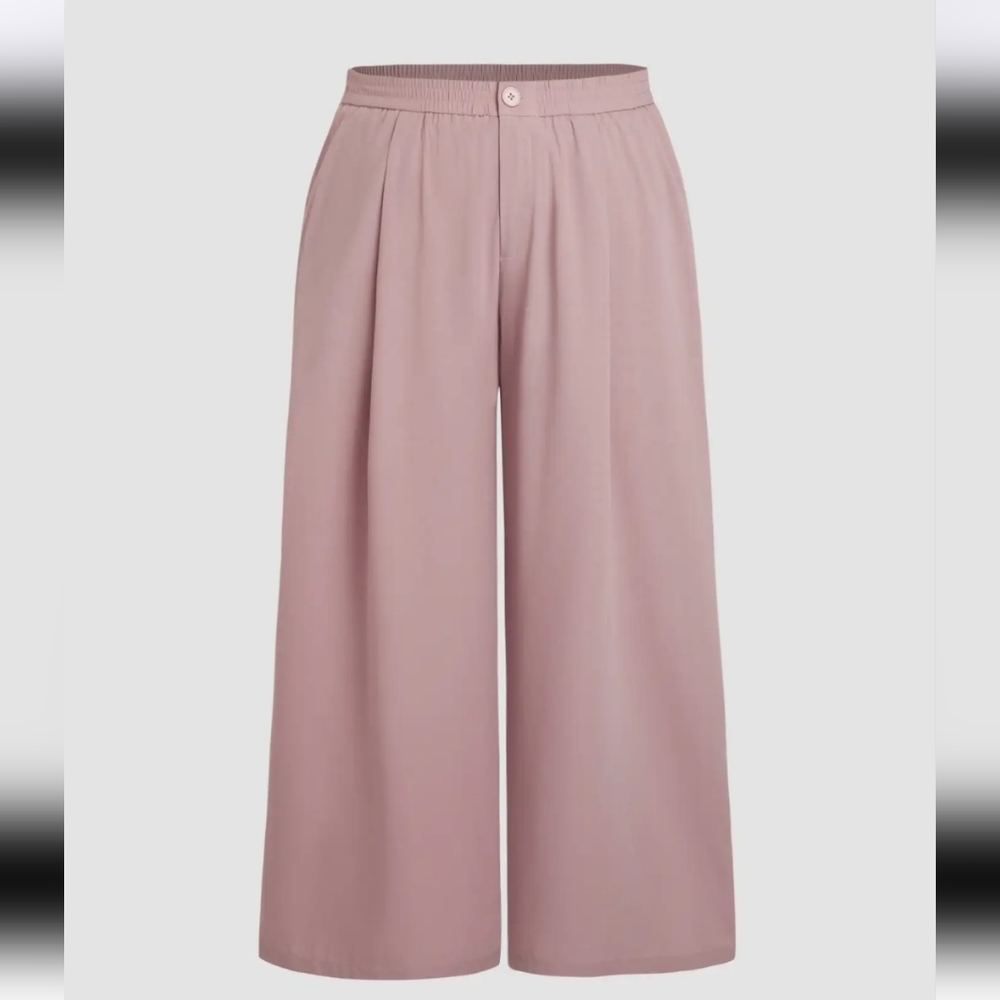 Cider High Waist Muted Pink Wide Leg Pants Plus Size